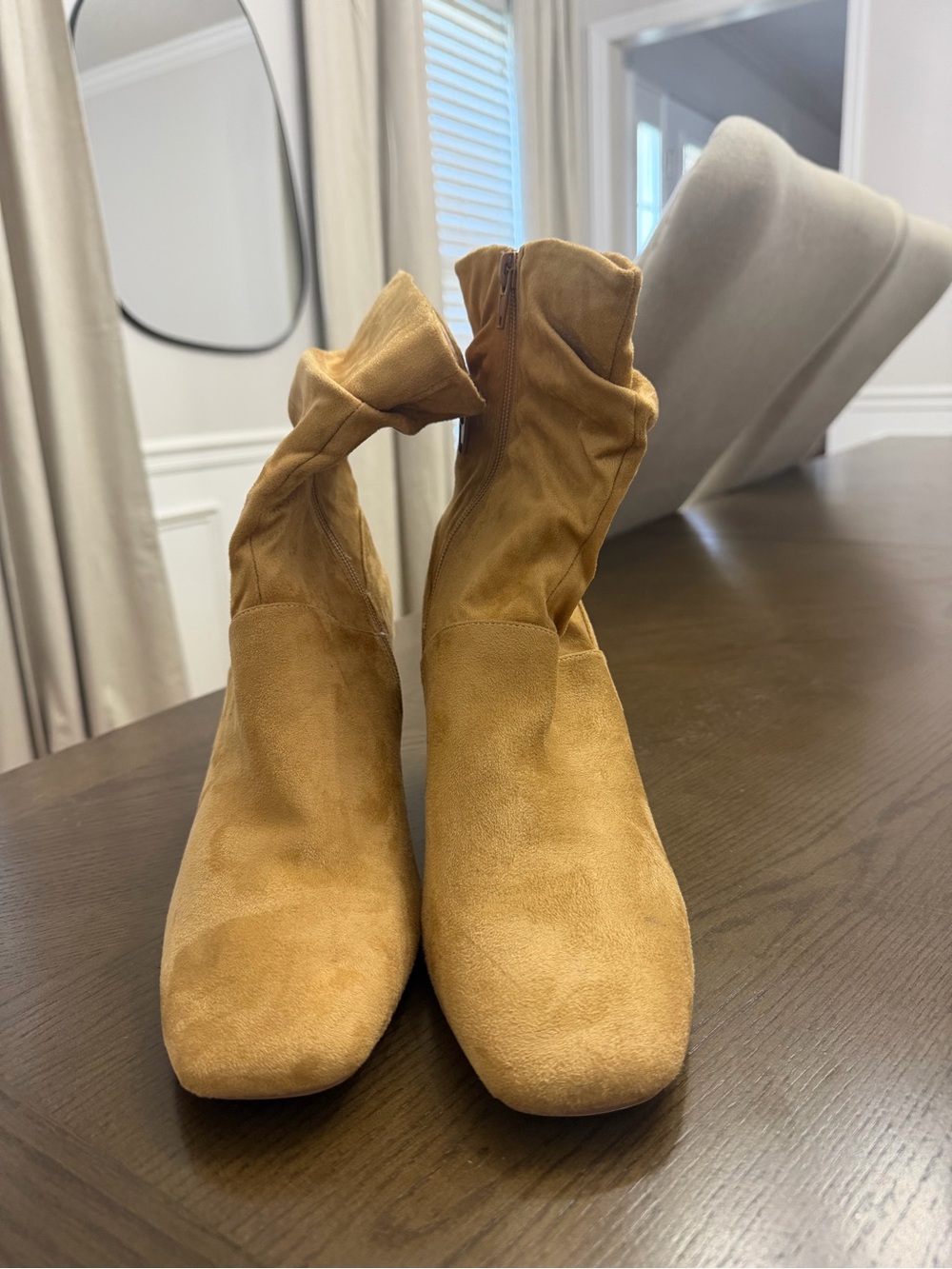 Women's Suede Ankle Boots - Tan/Mustard Color